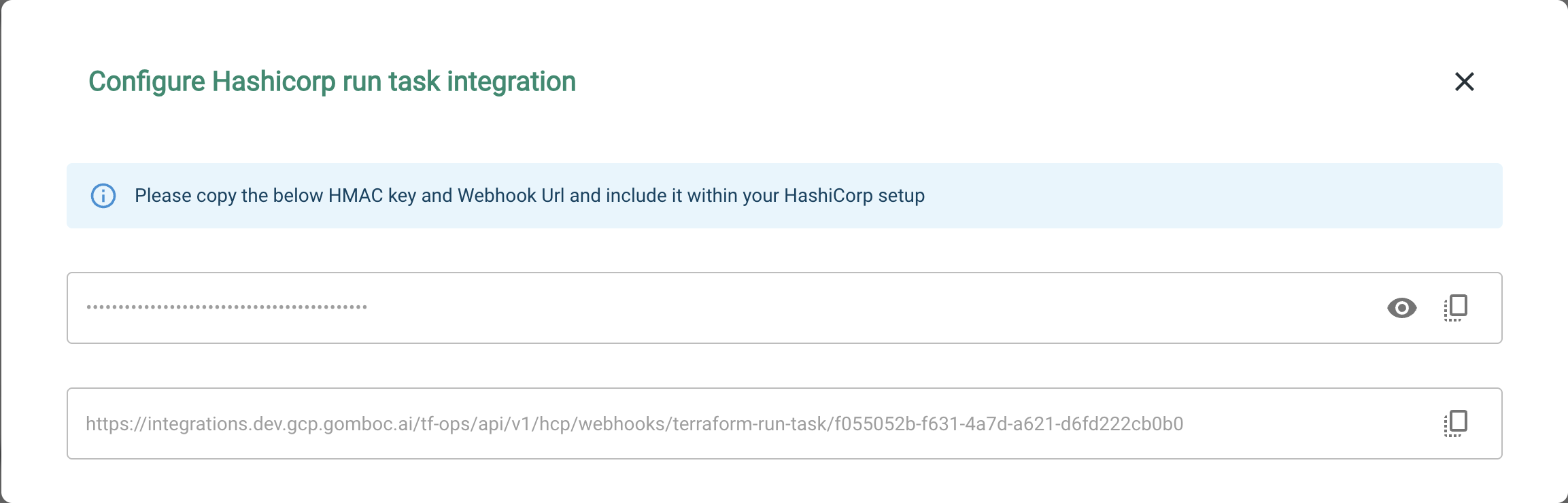 Integration credentials display